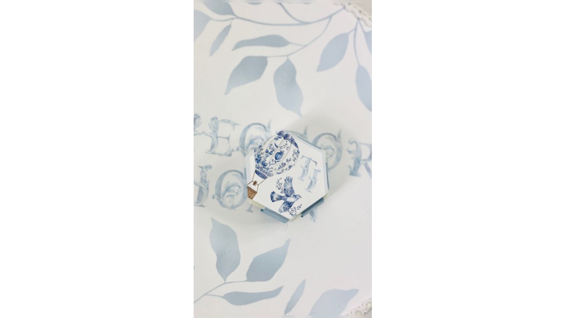 Trusou botez baietel Hot Air Balloon Blue Toile cu baloane de aer cald design elegant 12